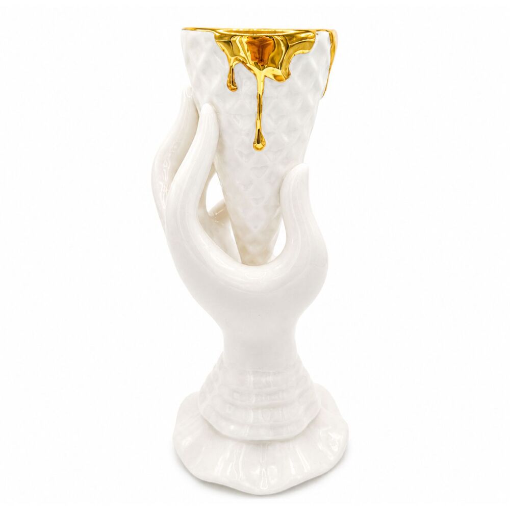 Jonathan Adler Gilded I-Scream Porcelain w/ Gold Accents Vase
